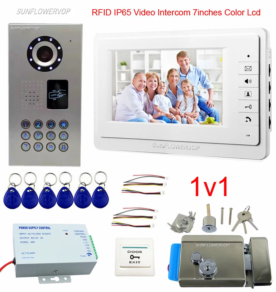 

Video Intercom Keypad IP65 Waterproof Video-Eye 7" Color Monitor Intercoms For A Private House Rfid Video Call + Electronic lock