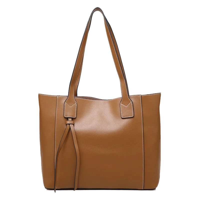 

2019 Europe and America simple shoulder bag female soft leather portable big bag new female bag shoulder bag