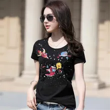 Весна и лето футболка Универсальная Женская астронавт ракета корабль Бисер для дизайна ногтей печать мода