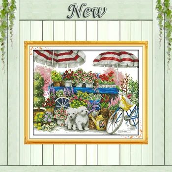 

Sunny flower shop scenery paintings counted printed on canvas DMC 11CT 14CT kits Chinese Cross Stitch embroidery needlework Sets