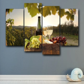 

Laeacco 4 Panel Pastoral Kitchen Home Decor Poster Wine Canvas Painting Wall Art Pictures Nordic Home Bar Dining Room Decoration