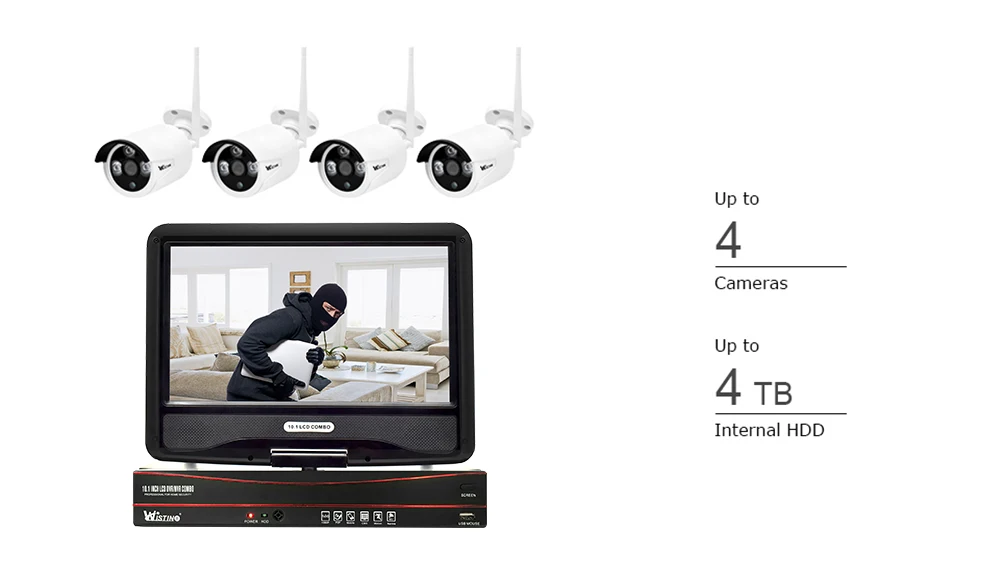 Wistino 960P CCTV System Kit Wireless 4CH NVR Security IP Camera Wifi Outdoor P2P Monitor Kits IR LCD Screen Surveillance Cam (4)