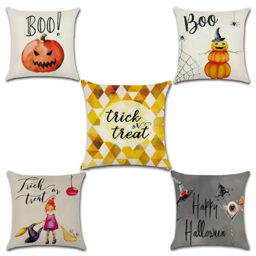 

Funny Throw Pillow Case Halloween Pumpkin Cotton Cover Party Cover Decor