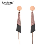 JeeMango Bohemia Серьги золотого цвета с матовым и черный лист с длинной кисточкой из нержавеющей стали женские серьги Мода JE18441