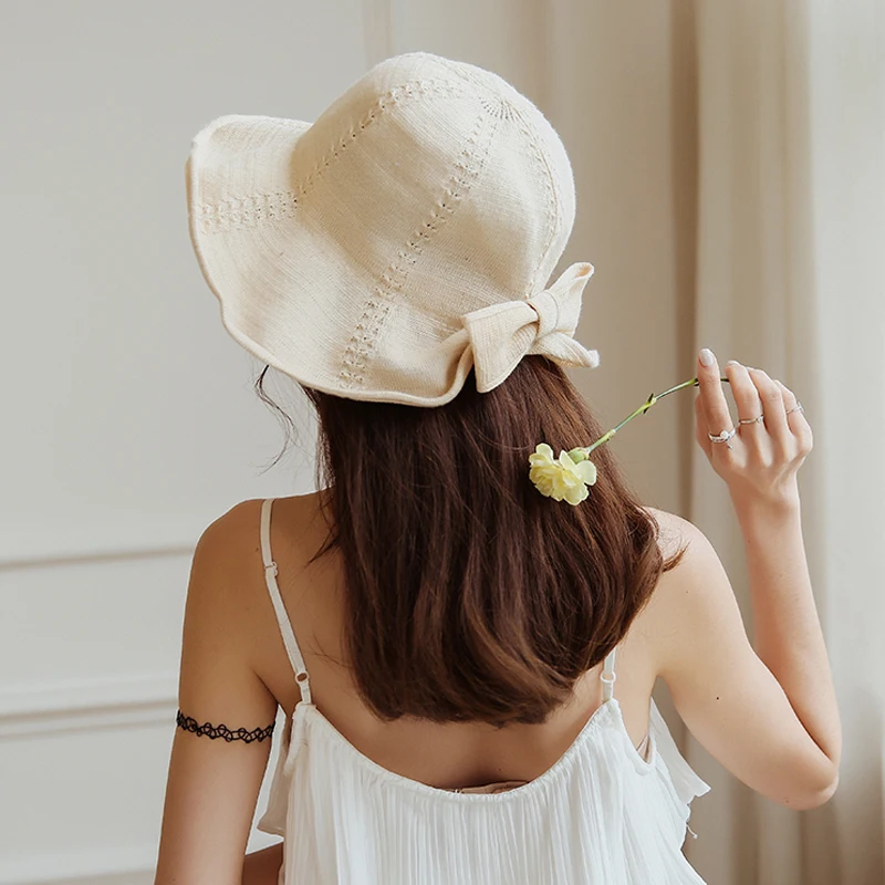 

"MAXSITI U"The new 2017 bowknot breathable cotton knitted fisherman bucket hat Female folding leisure cap