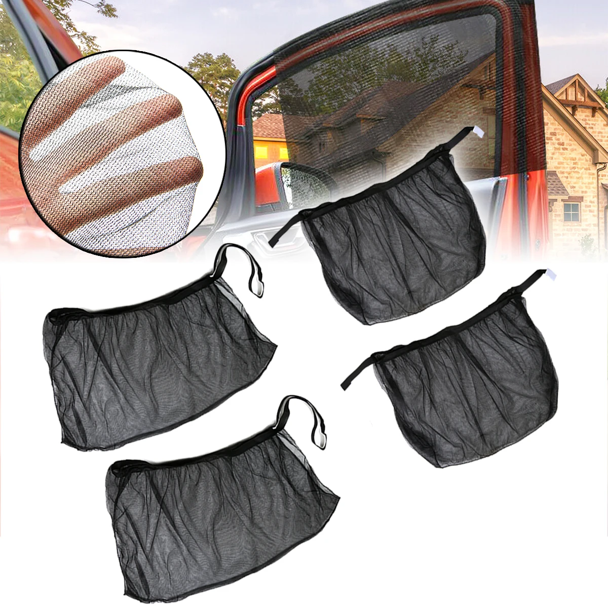 

Auto Sunshade Curtain 4pcs Front+Rear Side Car Window Sun Shade Shield UV Mesh Large Cover Car Exterior Protection