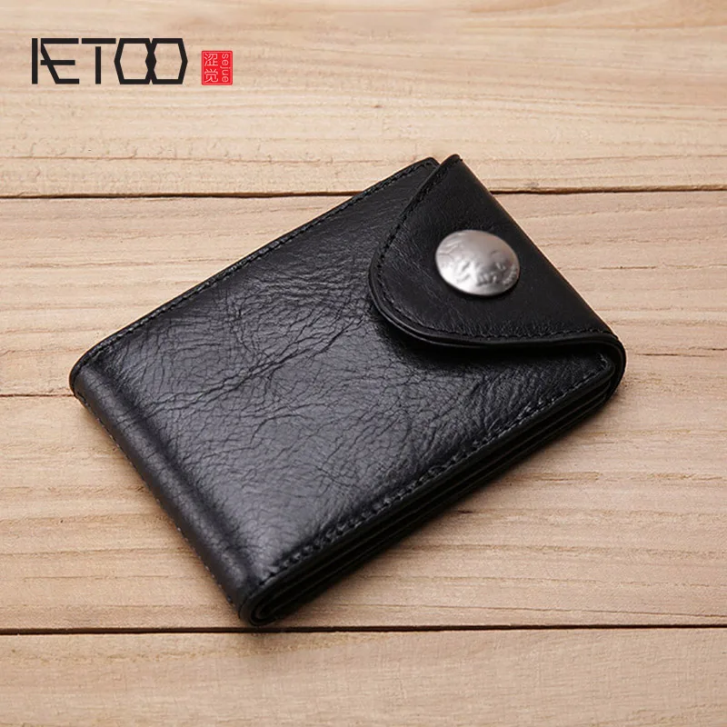 

AETOO Retro men's leather multifunctional driver's License card Pack driving Card Bank head cowhide card bag
