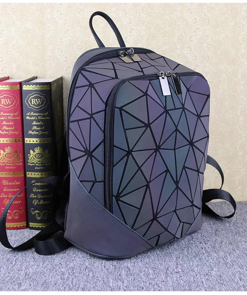ZYJ Women Luminous Geometric Casual Backpacks Travel Girls Leather Laser Discoloration Shoulder School Backpack Mochila Bag (15)