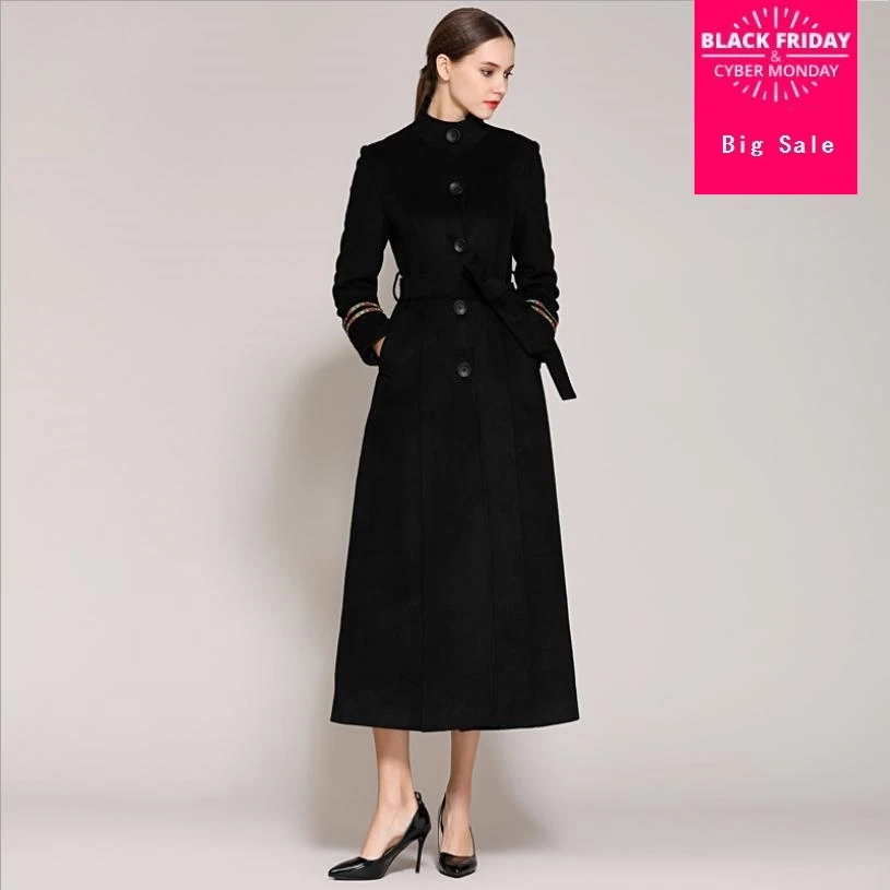 Autumn and winter new women woolen coat black stand collar single
