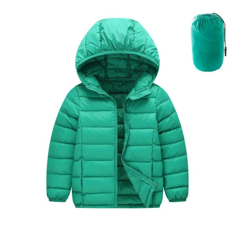 Модные Цвет 90% пуховики для девочек зимняя верхняя одежда для мальчиков вниз с хранения мешок держать теплые пальто Criancas Jaqueta - Цвет: Green
