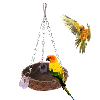 

Parrot Toys Perch Coconut Shell Swing Nest Hanging Cage Natural Birds Parakeet
