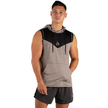 Брендовая мужская Спортивная одежда Бодибилдинг; Бег жилет с капюшоном для спортзала модный жилет мужская хлопковая майка без рукавов майка для мускулистых мужчин