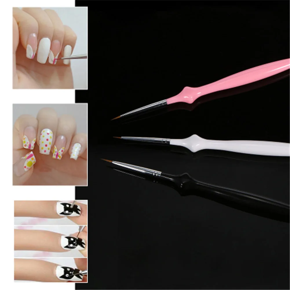 2018 3 Pcs Nail Art Pen Brush Set Acrylic Handle Drawing Liner Detail