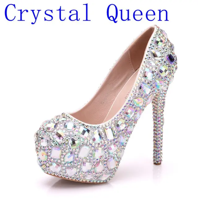 crystal queen mujeres zapatos de boda rhinestone plataforma del alto
