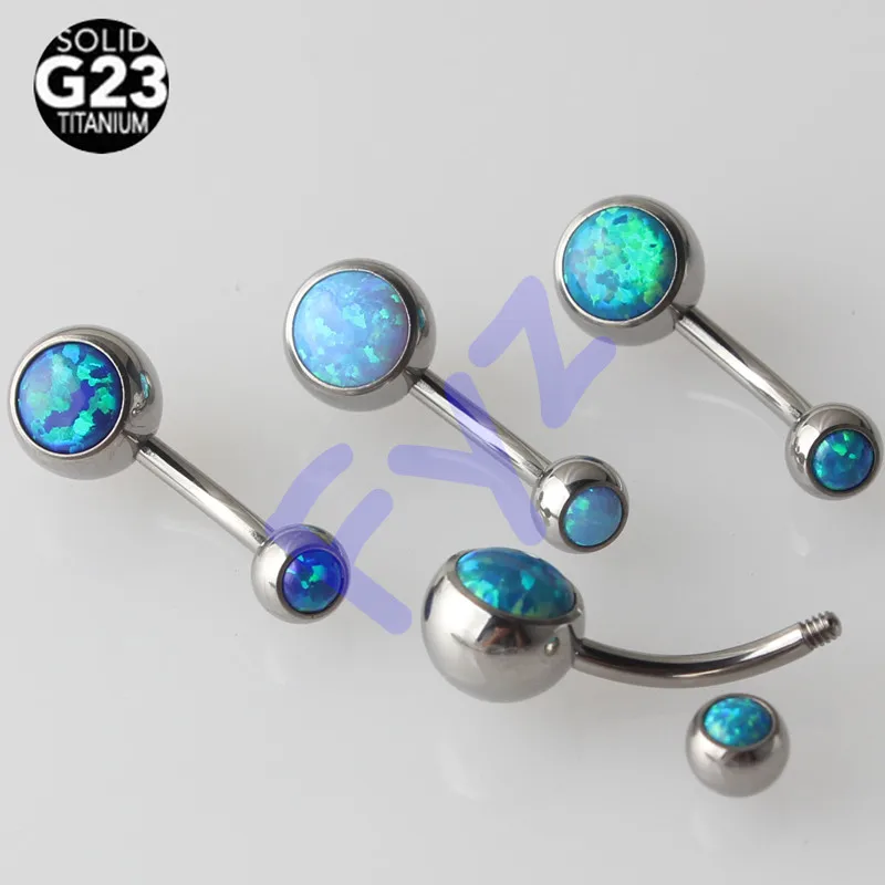 High Polishing G23 Titanium Belly Button Rings Double Mosaic Opal Navel Bars Belly Rings