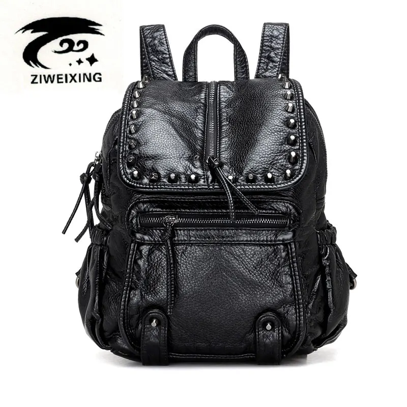 ZIWEIXING Fashion Women Leather Backpacks Rivet Schoolbags for Teenage Girls Female Bagpack Lady Small Backpack Mochila