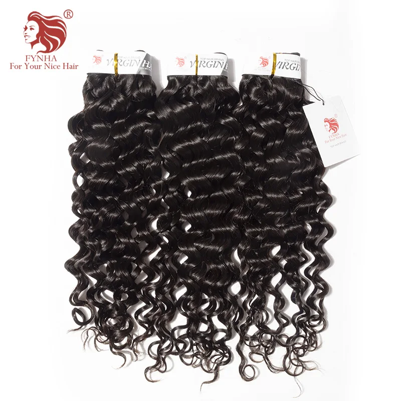[FYNHA] Indian Virgin Hair Bouncy Curly Hair Weave 3 Bundles With Lace Closure Human Hair Extensions