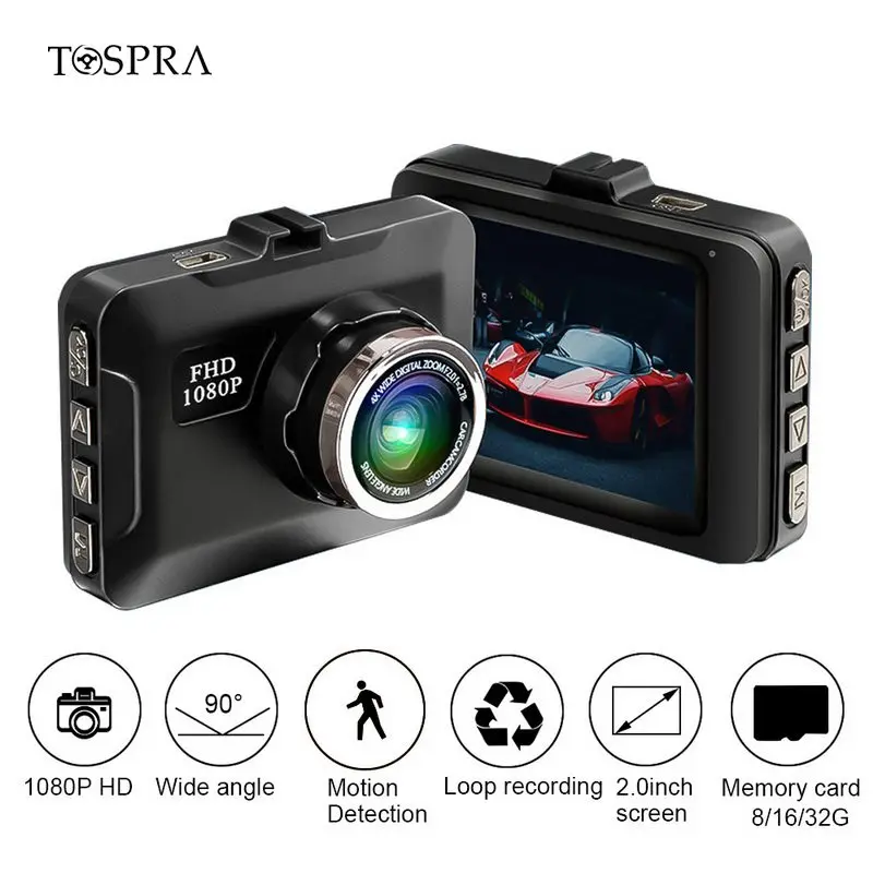 TOSPRA 2 0 дюймов Мини Автомобильный видеорегистратор камера Full HD 1080P видео запись