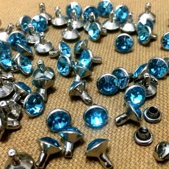 

New 100Sets 8mm Acrylic Aquamarine Blue Crystals Rhinestone Rivets Rapid Silver Nailhead Spots Blue Studs DIY Shipping Free