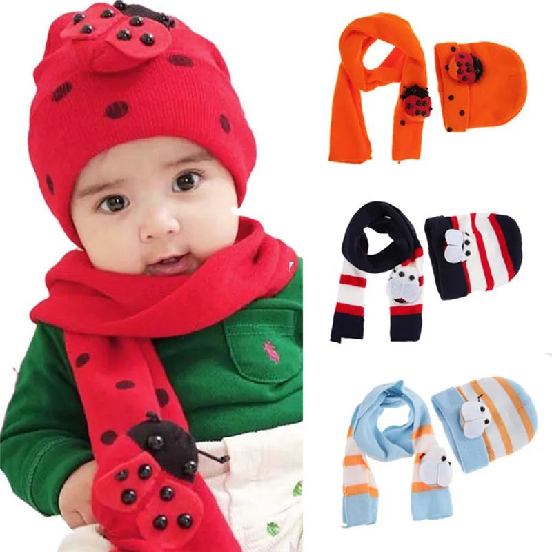 

4 Styles Warm Baby Boys Girls Hat Scarf Set Cute Knitted Cotton Kids Baby Hats Clothing Accessories for Winter Autumn Spring