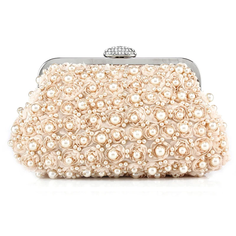 Women Evening Bags Knuckle Rings Pearls Beaded Rhinestone Women Bag