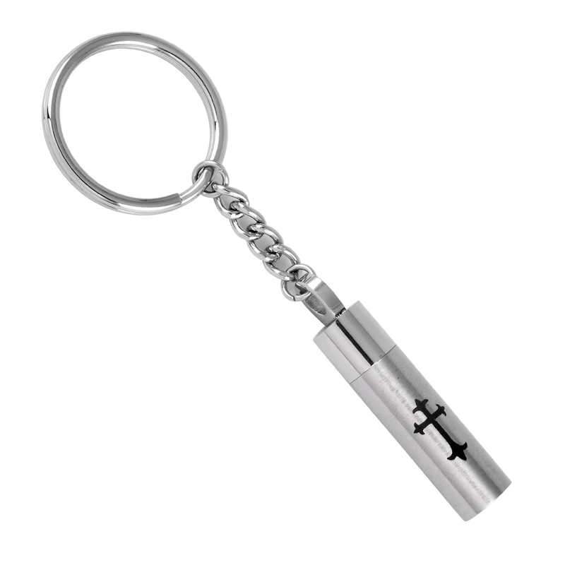 

IJK2018 Cross Engraved Cylinder Urn Pendant Stainless Steel Cremation Jewelry Key Chain for Human/Pet Ashes