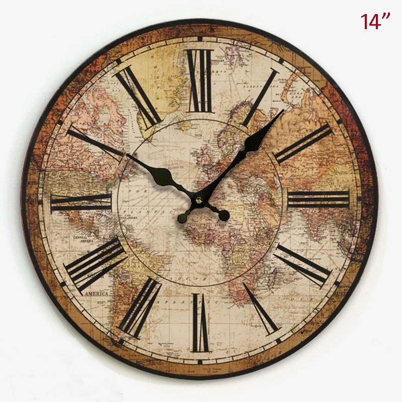 Vintage Wooden World Map MDF 14 Inches Wall Clock