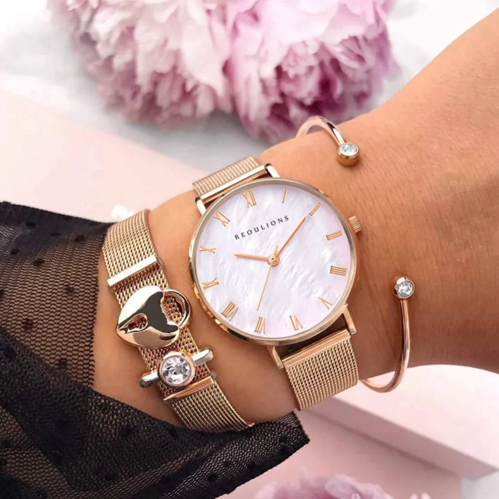 

Simple Stainless Steel Watch Top Luxury Brand Fashion Shell dial Women Watch Ladies Rose Gold Quartz Wristwatch Feminino #287561