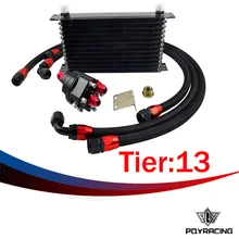 PQY RACING- Universal 13 Row 10AN Aluminum Engine Transmission Oil Cooler Relocation Kit Oil Cooler Kit