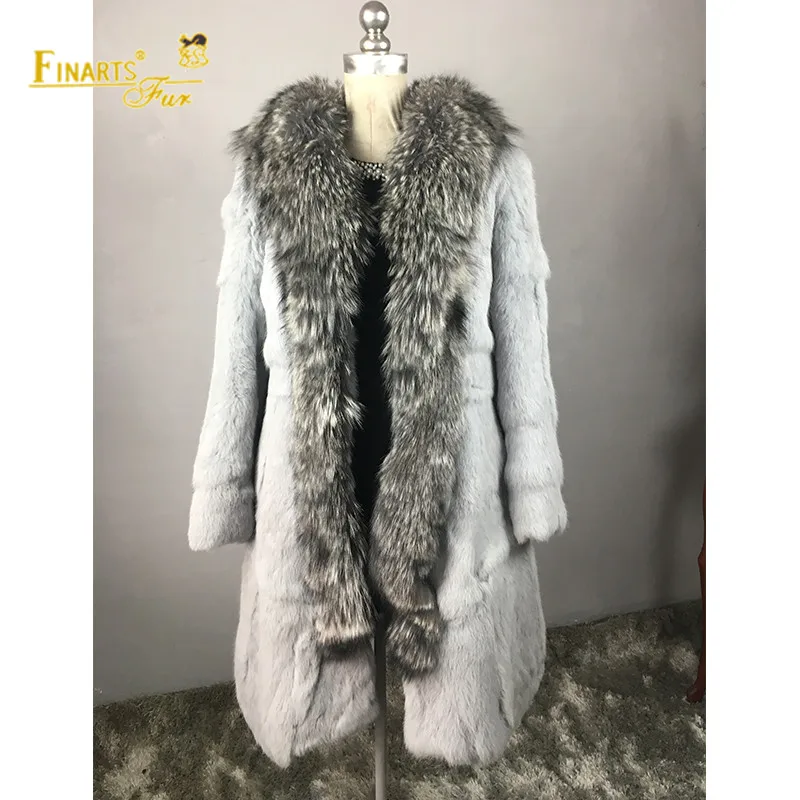 100cm Long Winter Real Rabbit Fur Coat Women Light Genuine Rabbit Fur