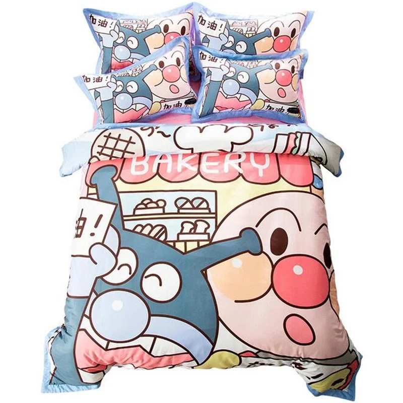 

Bright Colored Cartoon Anpanman Children Bedding Set Twin Queen King Size Duvet Cover Bed Sheet Pillowcase Cotton Textile Sets