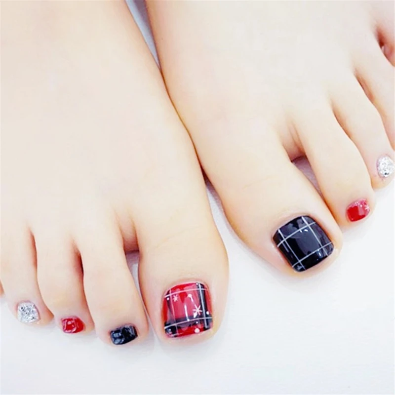 New Fashion Plaid Glitter Toe Nail Sticker Decal Water Transfer Sticker