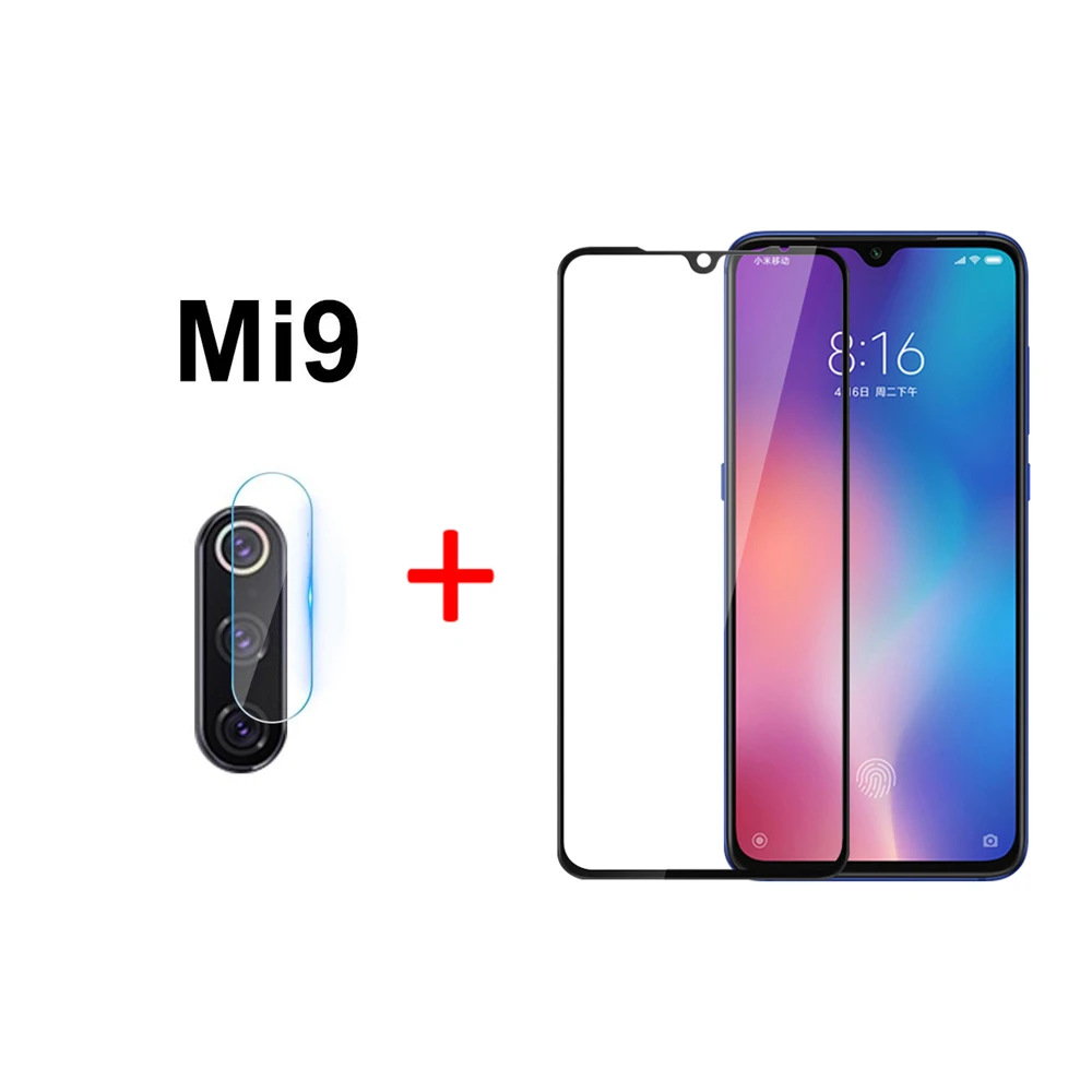 2 в 1 Защитное стекло для Xiaomi mi 9 CC9 CC9E mi 9 SE mi A3 полное покрытие Переднее стекло+ объектив камеры Flim Для Red mi Note 8T 8 8A - Цвет: 2 in 1 Glass