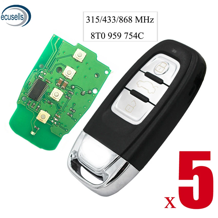 

5PCS/LOT, Smart Remote Key Keyless Entry 3 Button 315/433/868 MHZ 8T0 959 754C For Audi Q5 A4L A5 A6 A7 A8 RS4 RS5 S4 S5