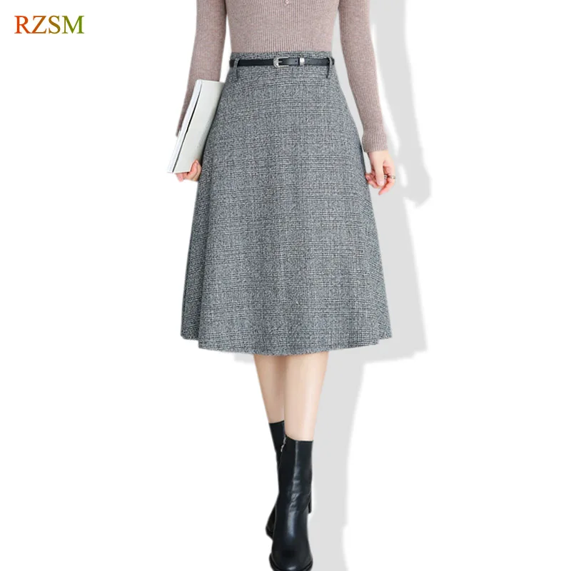 Winter Autumn Women's Plaid Skirts Tartan Woolen Grid Skirts Winter Wool Umbrella A Line Vintage
