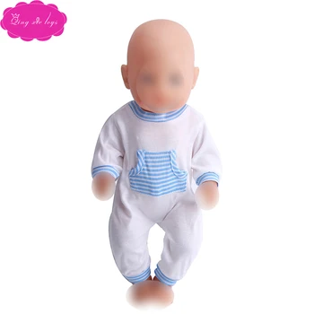 

43 cm baby dolls Clothes boy simple white jumpsuit Dress accessories Baby toys fit American 18 inch Girls doll a5