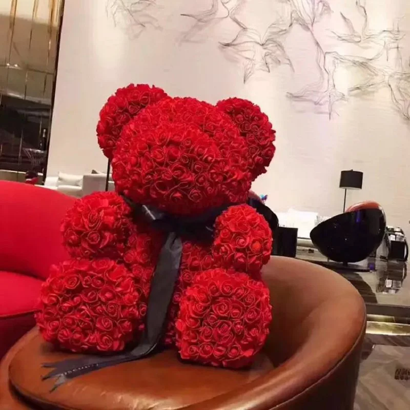 70 см украшением в виде больших цветов медведь супер большой подарок ко Дню Святого Валентина цветы из материала pe пена с медведем для отдыха в ночном клубе, очень нравится Цветы Магазин незаменимый - Цвет: Красный