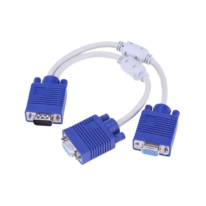 

New Arrival 1 Computer to Dual 2 Monitor VGA Splitter Cable Video Y Splitter 15 Pin Two Ports VGA Male to Female for PC TV