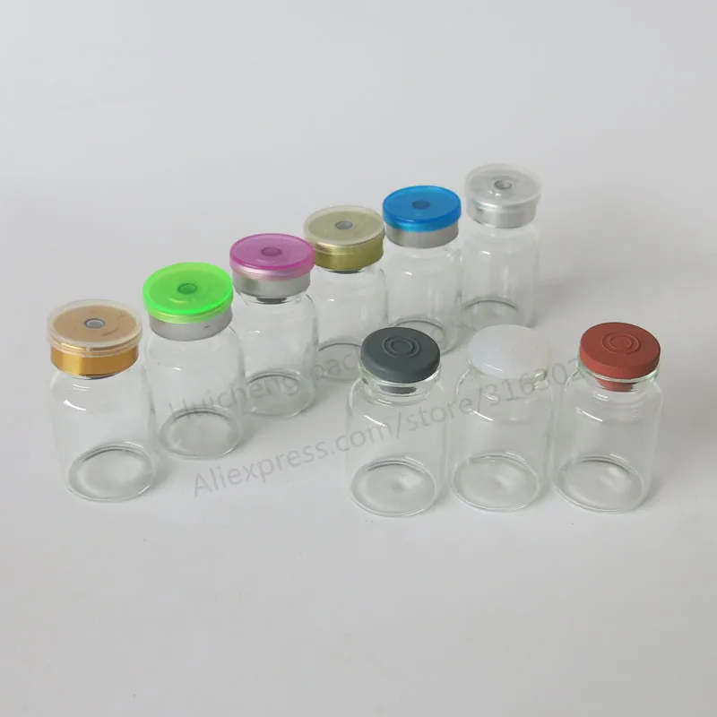 10ML Clear Injection Glass Vial with Center Plastic Aluminum Cap 10CC Transparent Liquid Medicine Glass Containers 2540