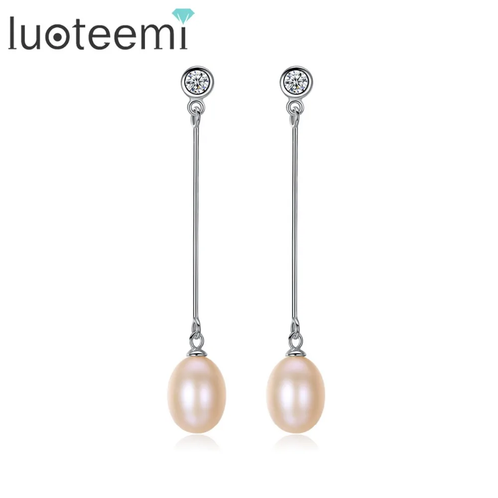 

LUOTEEMI Silver Natural Pearl Long Line Water Drop Dangle Earrings Elegant Evening Dinner Party Jewelry Luxury Classic Wedding