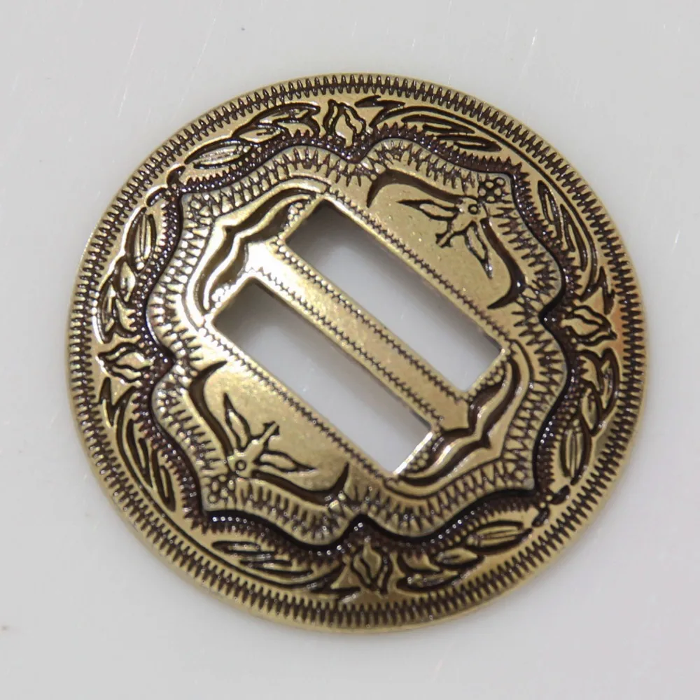 

(KBS01) 10pc 1-1/4" Slotted Concho 2-Tone Leathercraft Saddle Tack Belt Antique-Brass