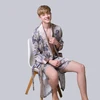 Two Pieces Silk Nightgown Satin male Sleepwear Loose Tiger Dress Silky Long Sleeve Robe and Long