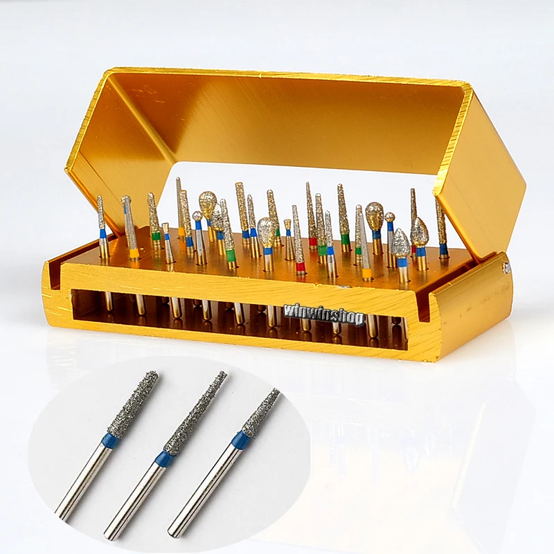 Gold 30 Holes Dental Burs Holder Block +30 Dental Diamond Burs Drillin