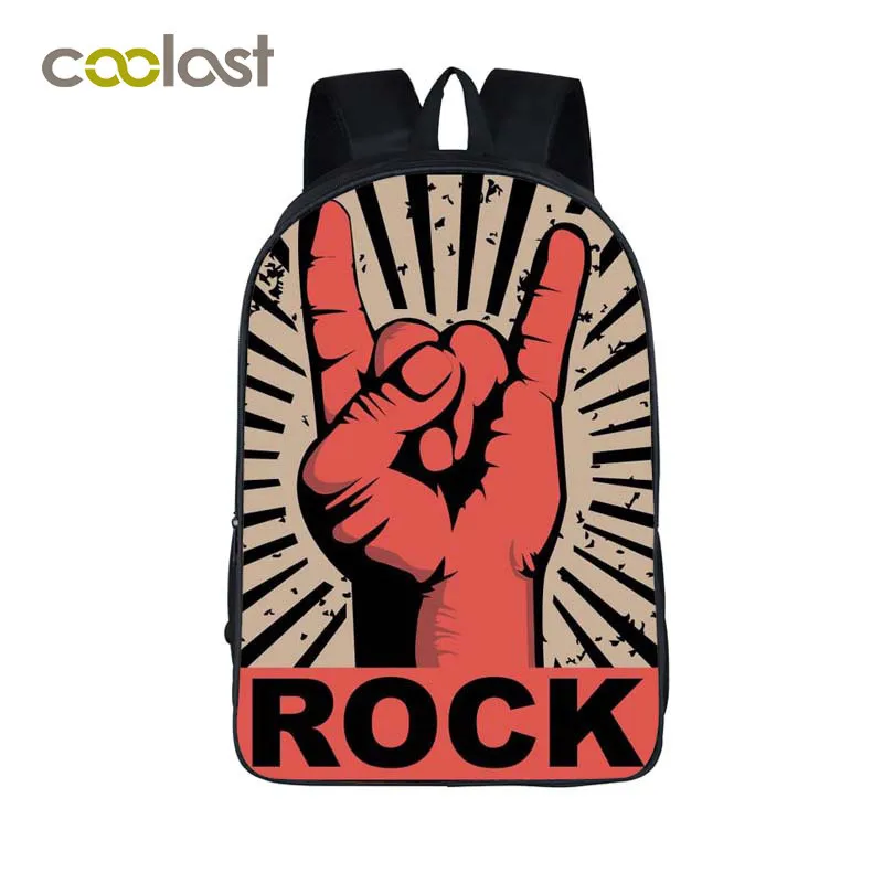 

Mano Cornuto Street Rock Backpack Young Men Women Punk Daily Backpack Rock Band ACDC / The Beatles Bags Boys Girls School Bags