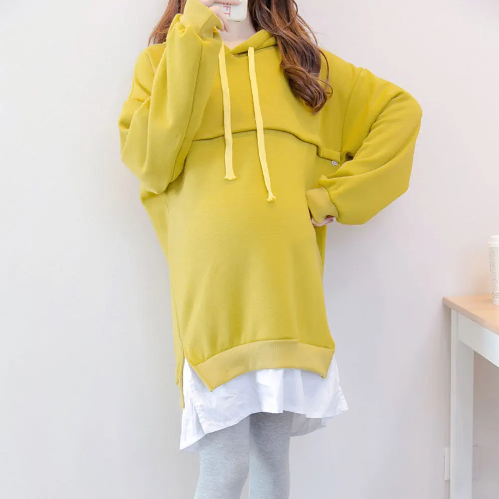 

S-2XL Winter Maternity Nursing Top Pregnant Women Breastfeeding Hoodies Patchwork Pregnancy Casual Clothing Embarazada Hoodie