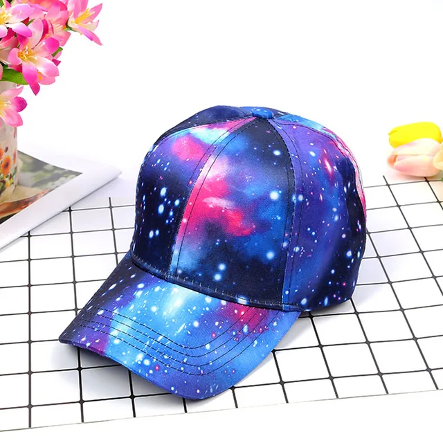 2018 New Women’s Starry Sky Printing Polyester Baseball Cap Summer Sun Hat Snapback Hip Hop Caps Cool Star Party Dance Hats