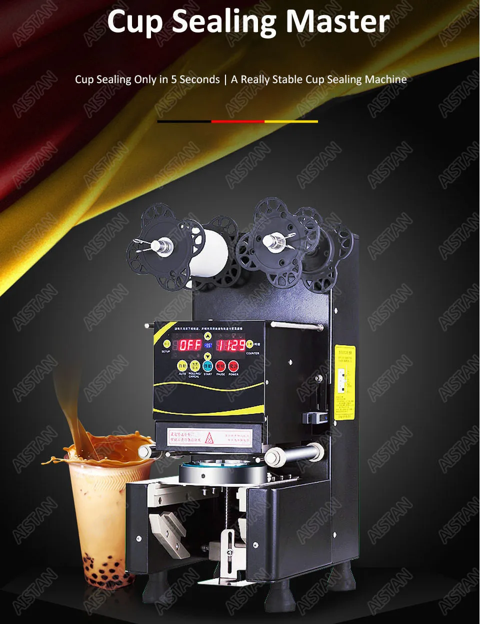 RC995S electric commercial automatic bubble tea cup sealing machine for bar and milk tea shop RC995S electric commercial automatic bubble tea cup sealing machine for bar and milk tea shop