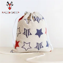 Raged Sheep Fashion Drawstring Cotton Grocery Shopping Bags Folding Shopping Cart Eco Grab Bag Reusable Baggu Star Print