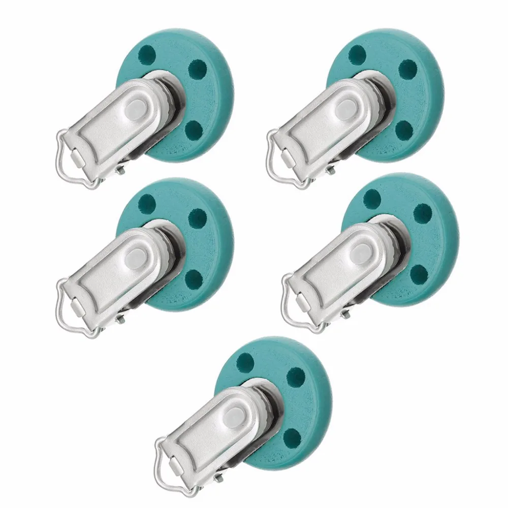 5pcs lot Wooden font b Baby b font Children Pacifier Holder Clip Infant Cute Round Nipple