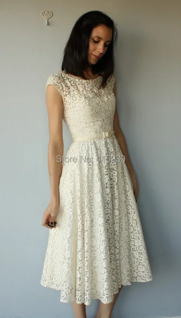 1950s Simple Winter Rehearsal Dinner Dress 50s Ivory Cutwork Lace 1950s Simple Winter Rehearsal Dinner Dress 50s Ivory Cutwork Lace Evening Women Gown Free Shipping
